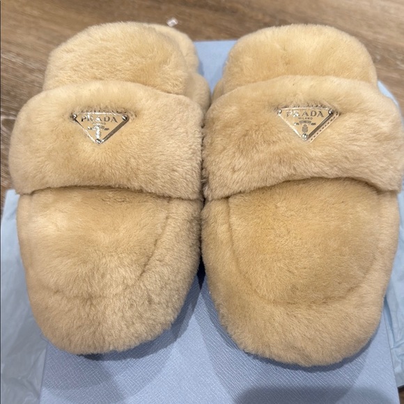 Prada Shearling Mules (in White/Cream) - Picture 3 of 7